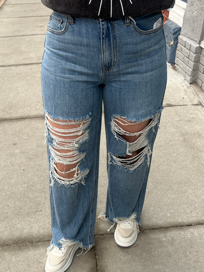 Cello Distressed Wide Leg Jeans