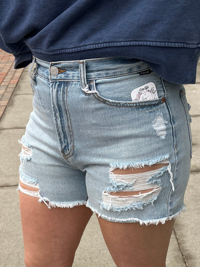 Cello Light Denim Mom Shorts