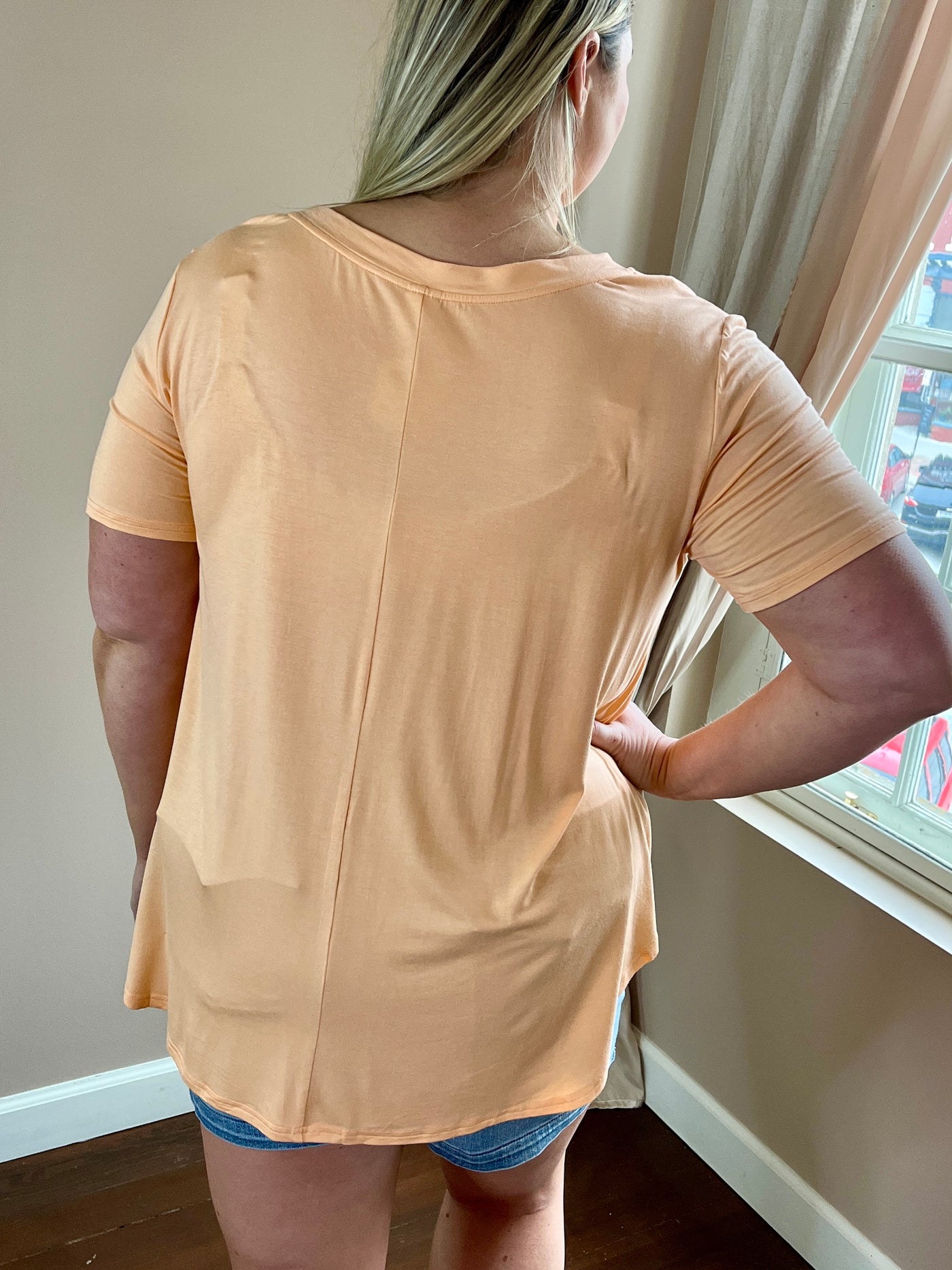 Peach V-Neck Tunic Short Sleeve