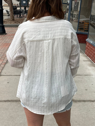 Pinstripe Button Front Long Sleeve