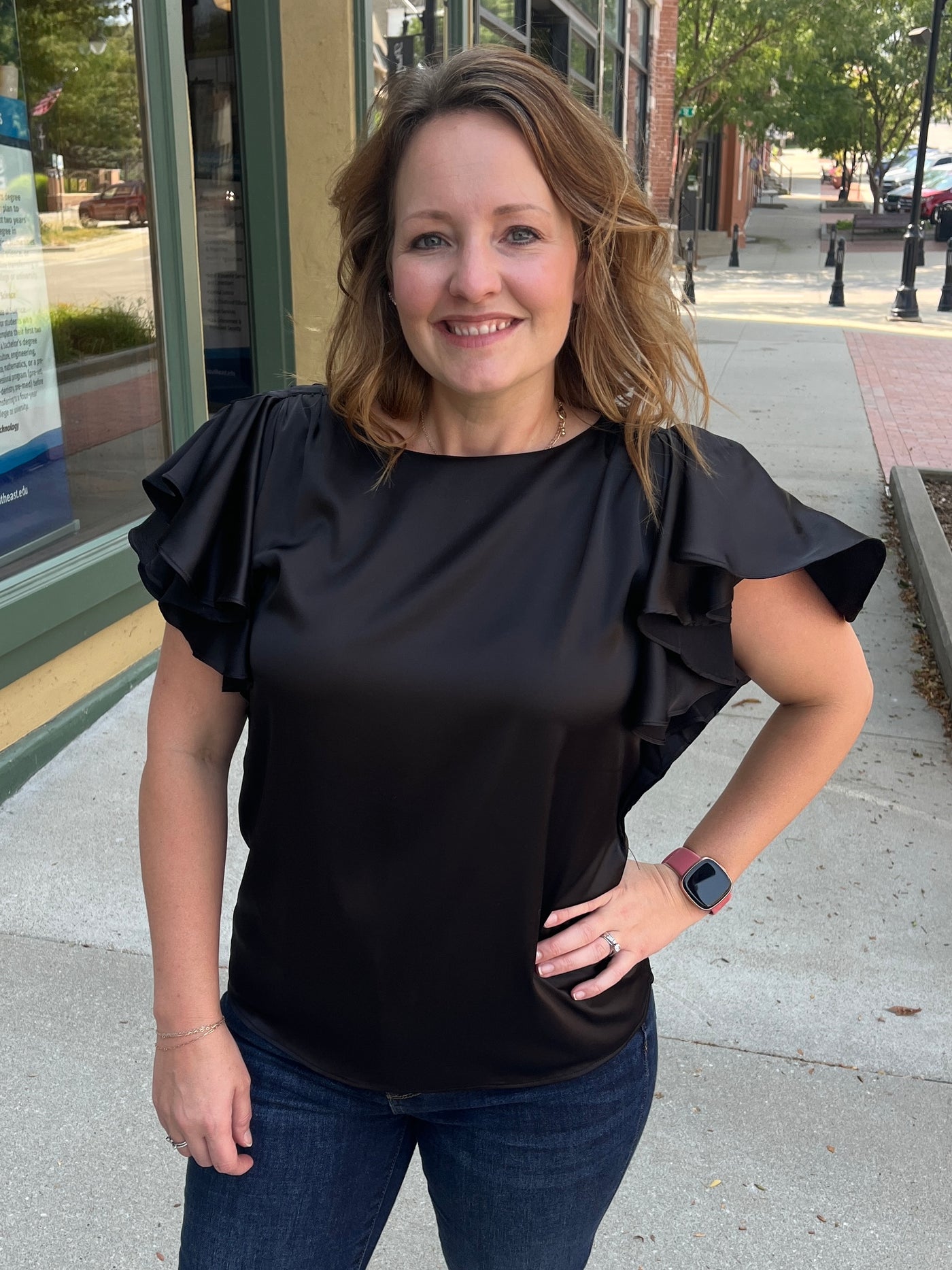 Satin Flutter Sleeve Blouse