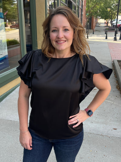 Satin Flutter Sleeve Blouse