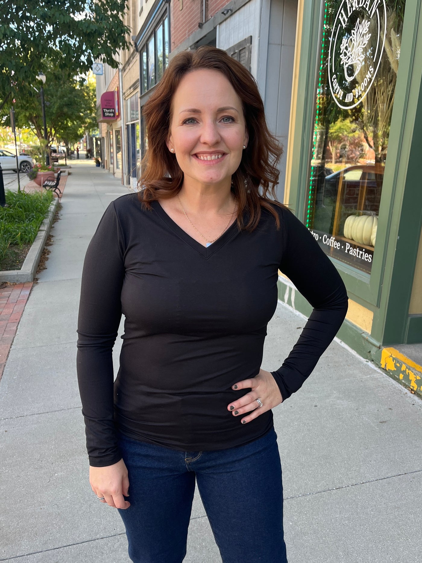 Black V-Neck Long Sleeve