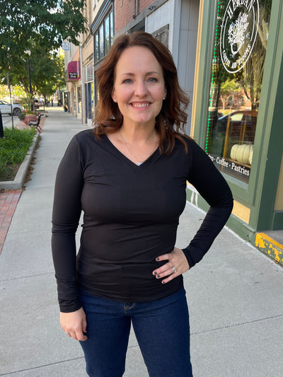 Black V-Neck Long Sleeve