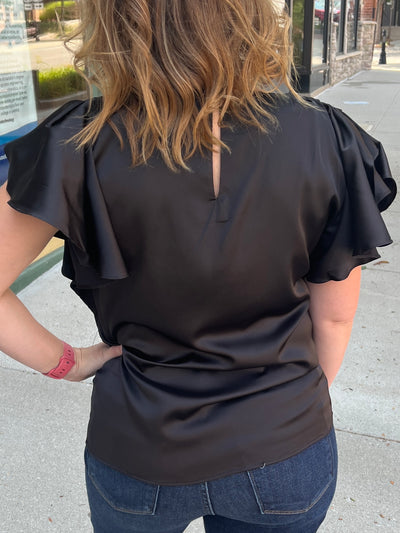 Satin Flutter Sleeve Blouse