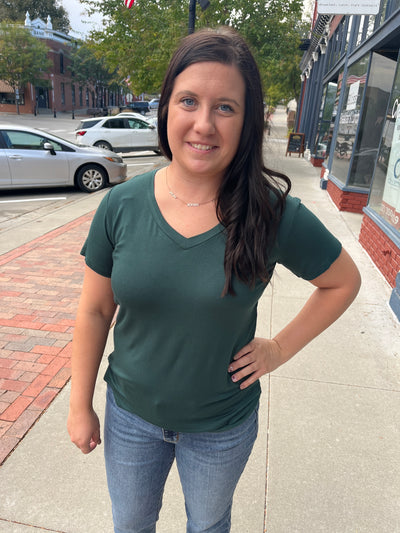 Basic V-Neck Tee - Deep Green