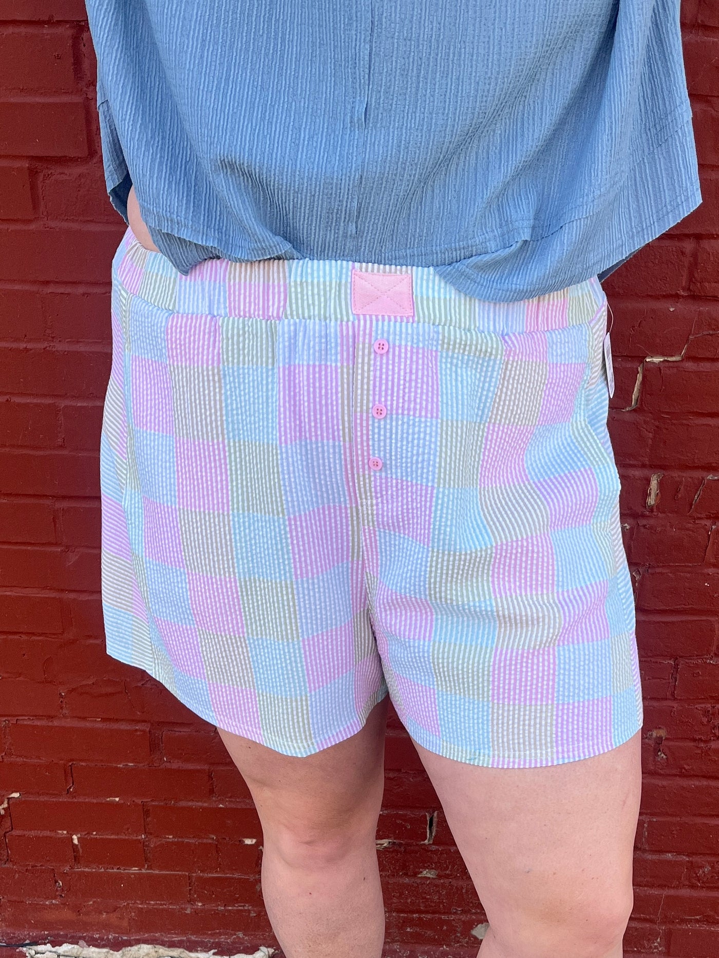 Pink Plaid Boxer Style Shorts
