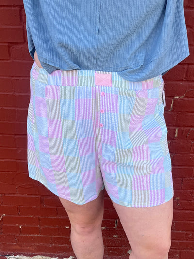 Pink Plaid Boxer Style Shorts