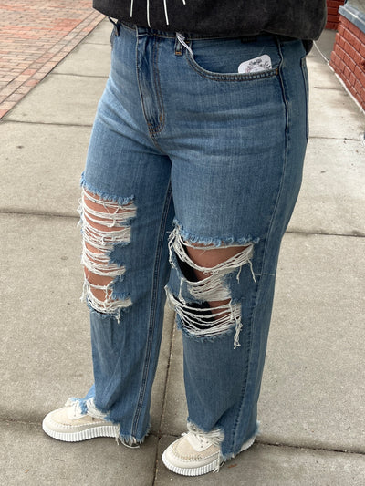 Cello Distressed Wide Leg Jeans