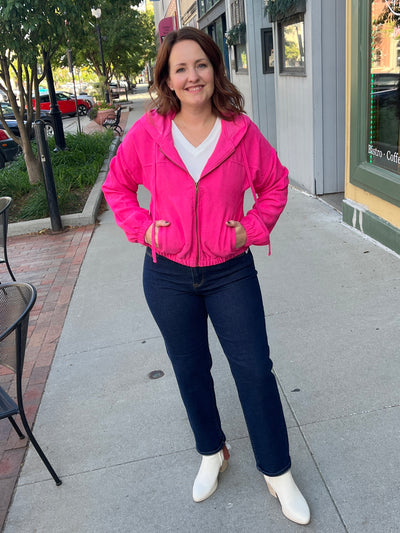Fuchsia Corduroy Hooded Jacket