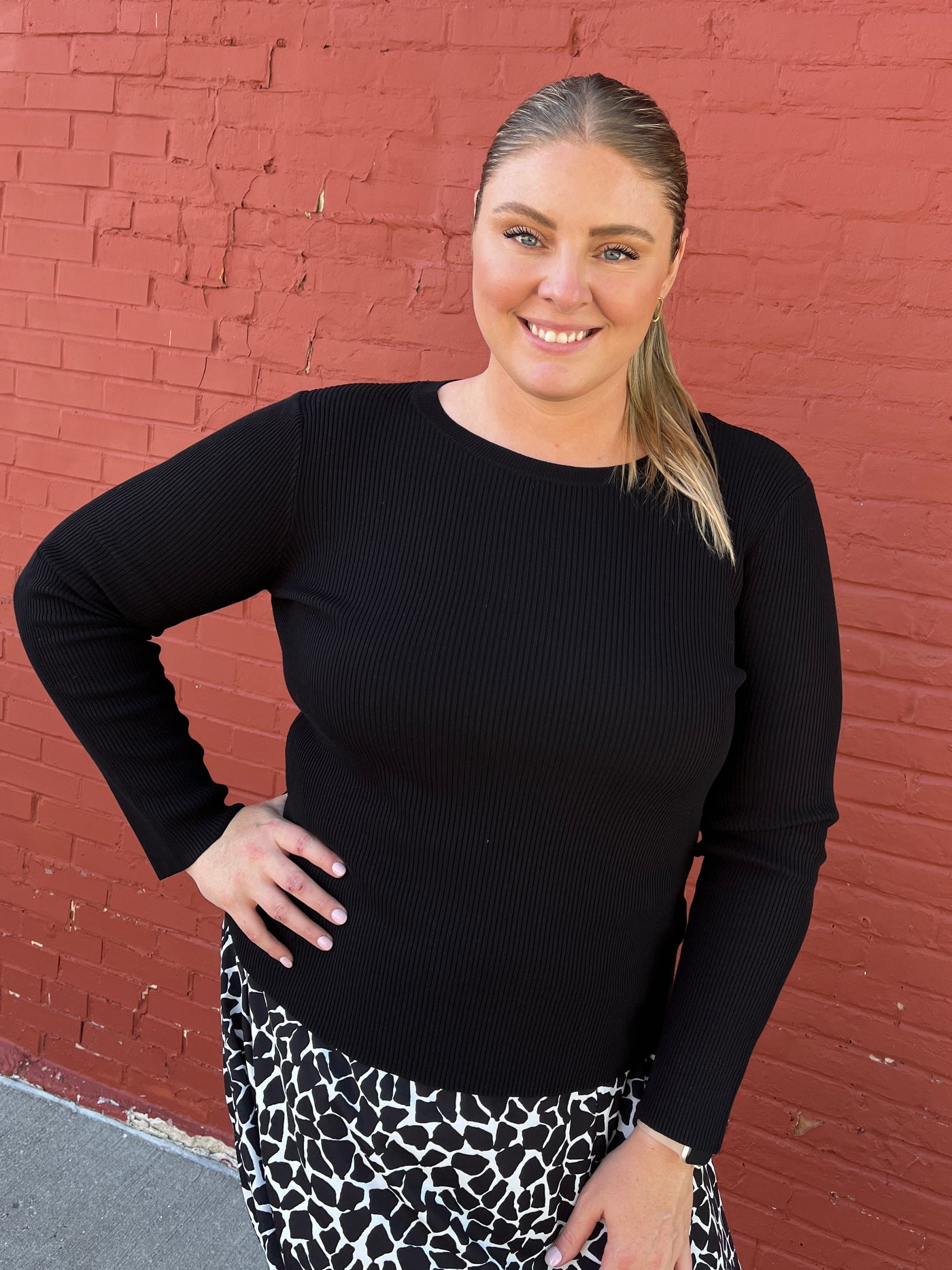 Black Ribbed Long Sleeve Top