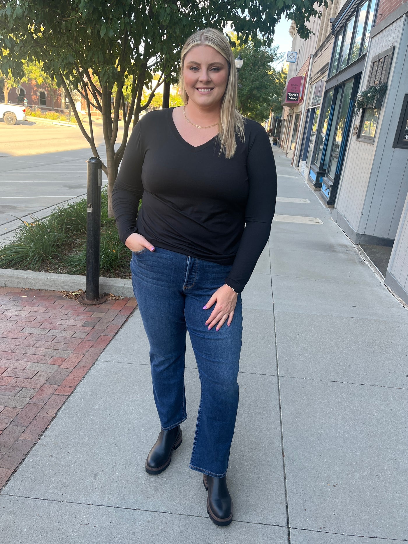 Black V-Neck Long Sleeve