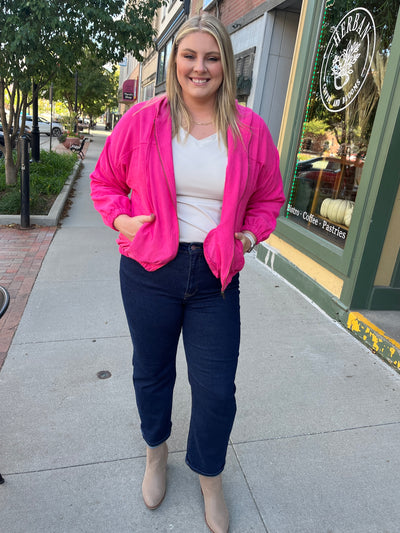 Fuchsia Corduroy Hooded Jacket