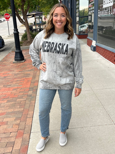 Puff Print Nebraska Marbled Crewneck