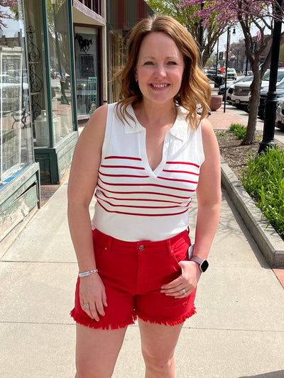 Risen Red Denim Shorts