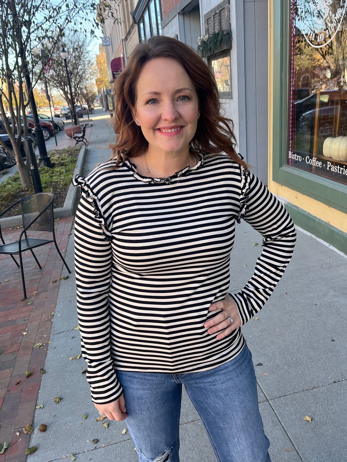 Stripe Mock Neck Long Sleeve