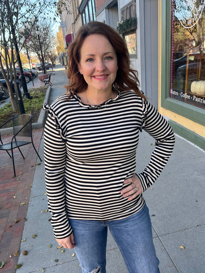 Stripe Mock Neck Long Sleeve
