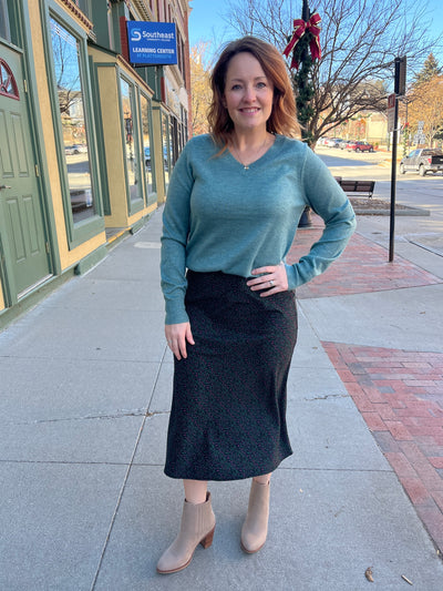 Black Floral Midi Skirt