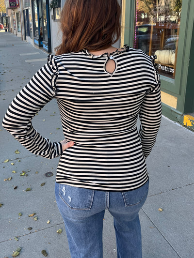 Stripe Mock Neck Long Sleeve
