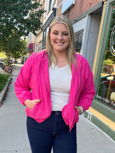 Fuchsia Corduroy Hooded Jacket
