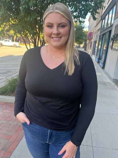 Black V-Neck Long Sleeve