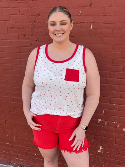 Risen Red Denim Shorts