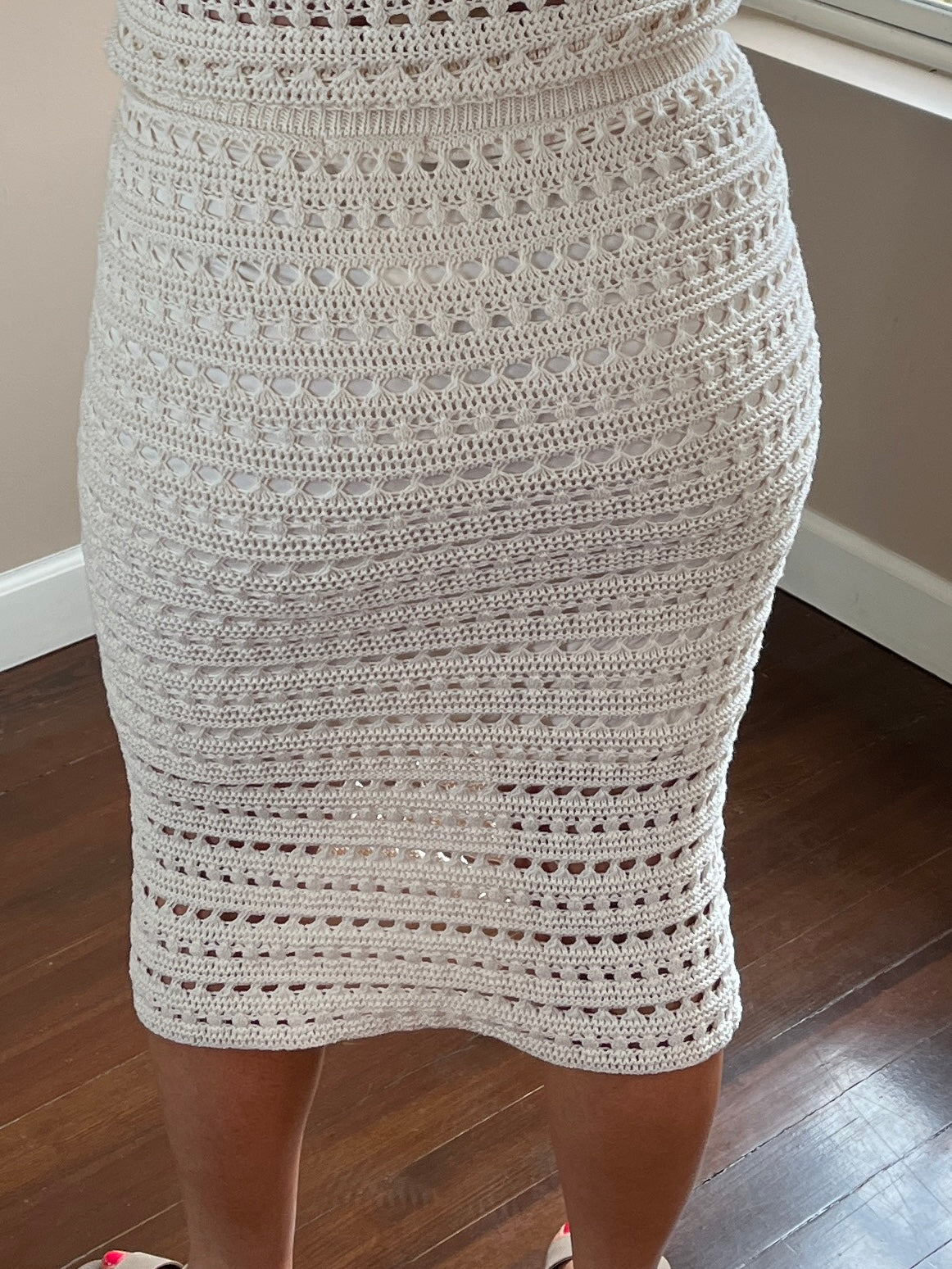 Cream Crochet Midi Skirt