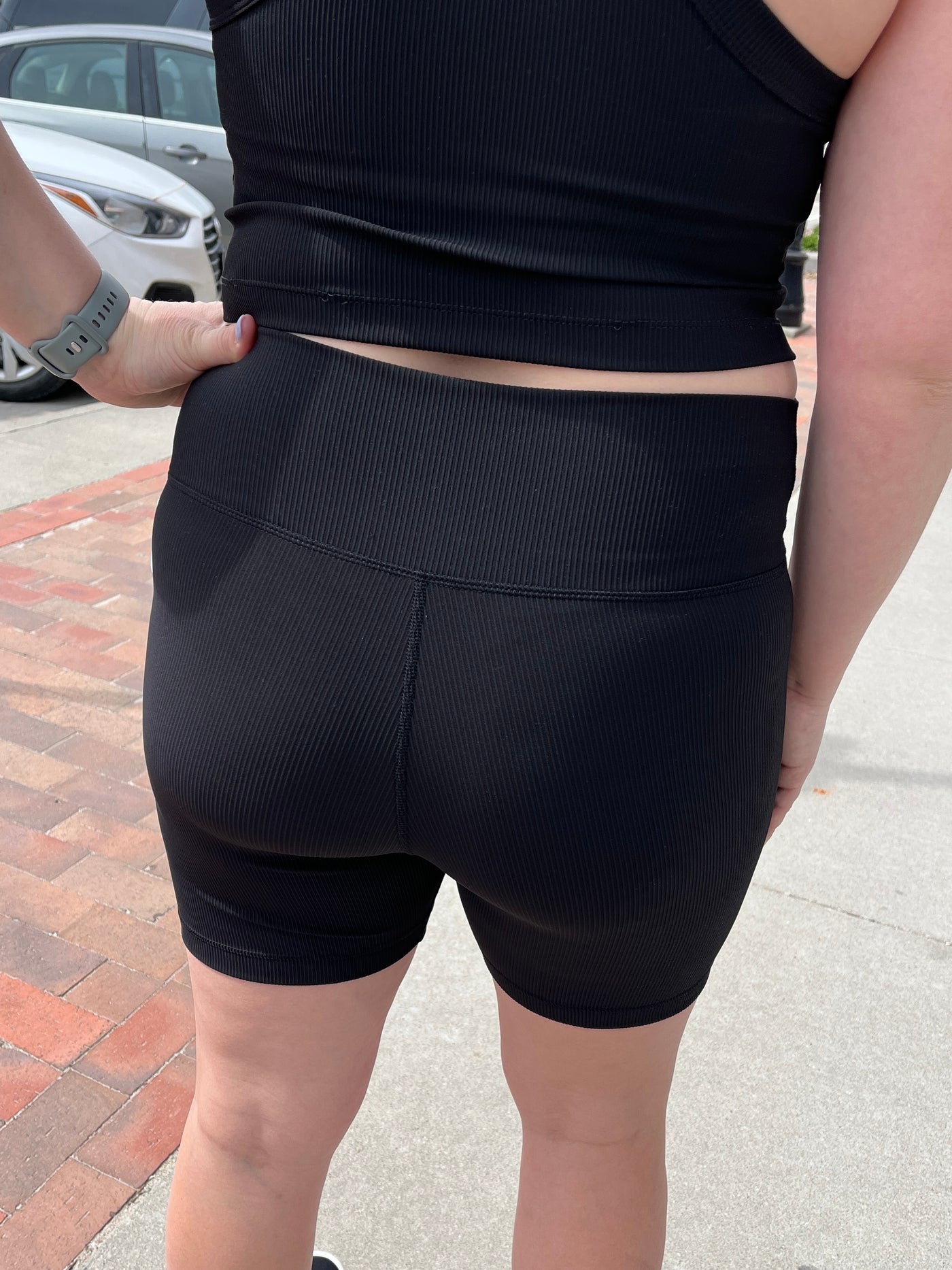 Black Ribbed Crossover Biker Shorts