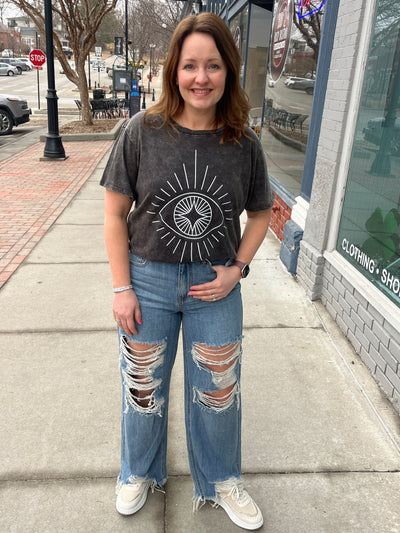 Cello Distressed Wide Leg Jeans