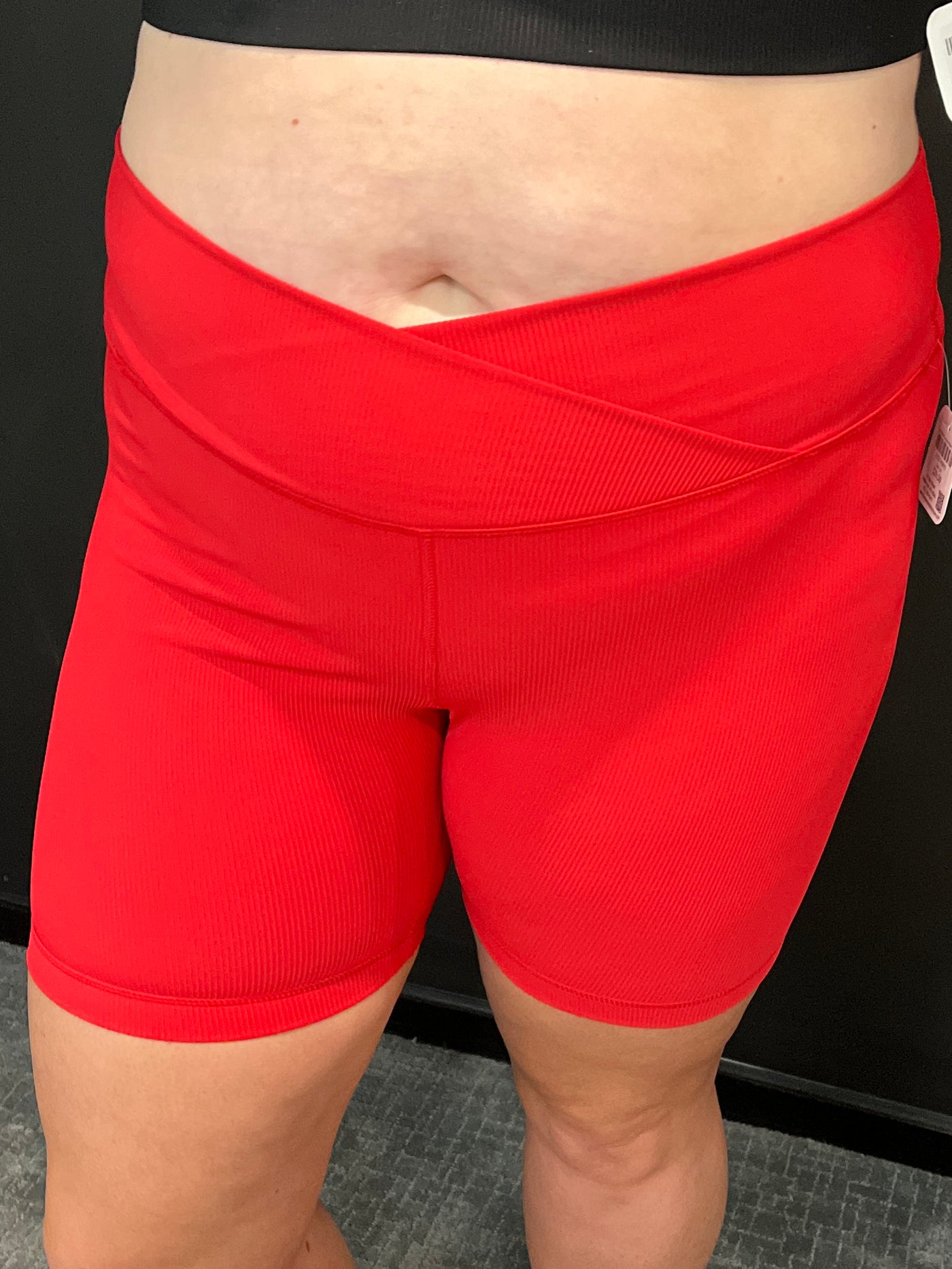 Red Ribbed Crossover Biker Shorts
