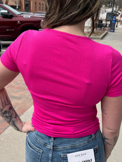 Celeste Ribbed Tee - Hot Pink