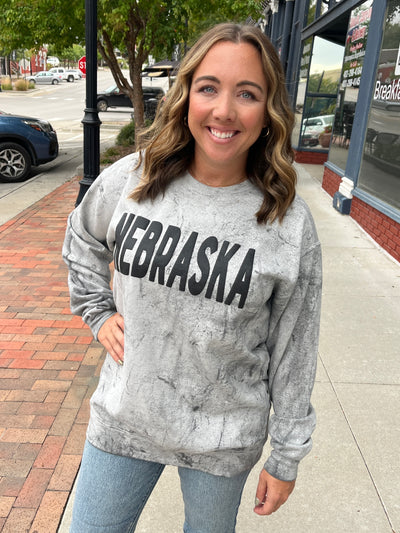 Puff Print Nebraska Marbled Crewneck