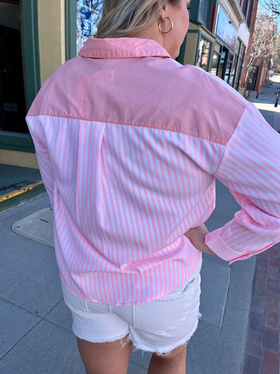 Pink Stripe Woven Top