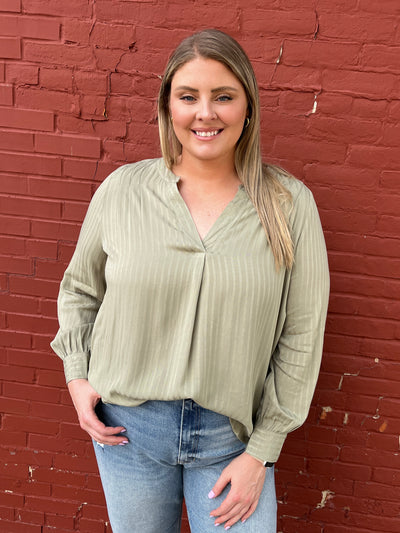 Dobby Stripe Long Sleeve Blouse