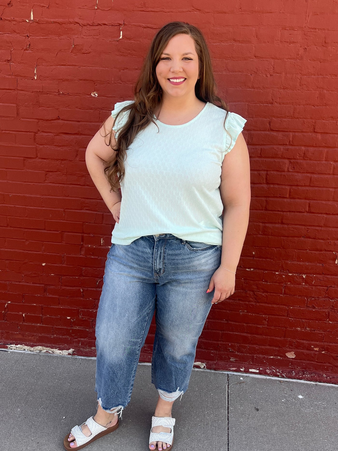 Mint Ruffle Sleeve Tee