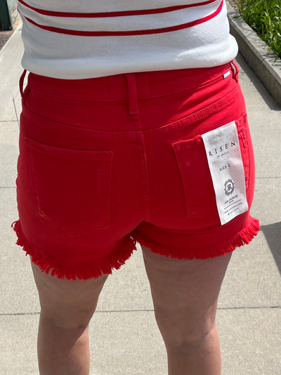 Risen Red Denim Shorts