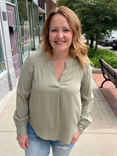 Dobby Stripe Long Sleeve Blouse