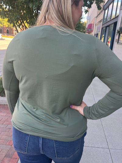Olive V-Neck Long Sleeve