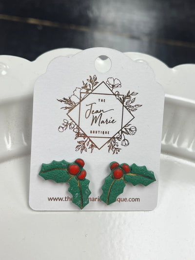 Handmade Clay Stud Holiday Earrings