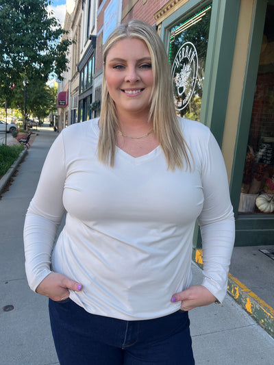 Bone V-Neck Long Sleeve