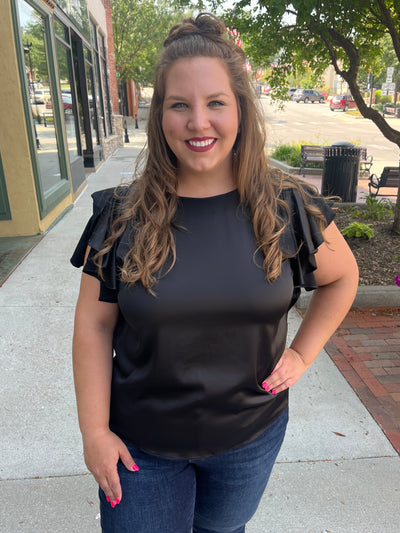 Satin Flutter Sleeve Blouse