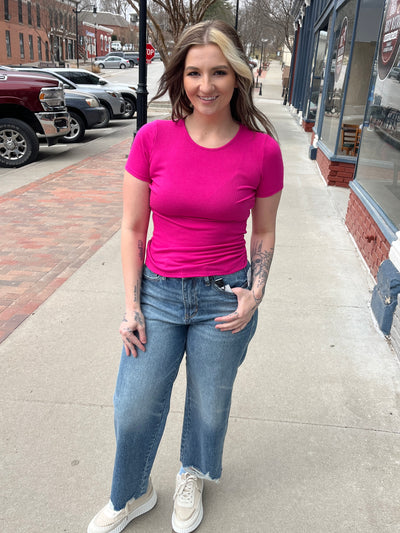 Celeste Ribbed Tee - Hot Pink