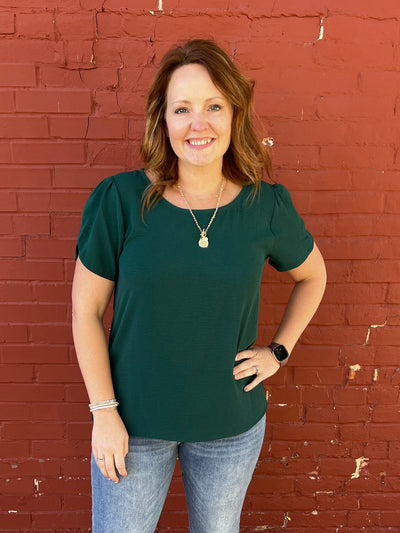 Hunter Green Tulip Sleeve Blouse