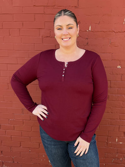 Wine Henley Long Sleeve