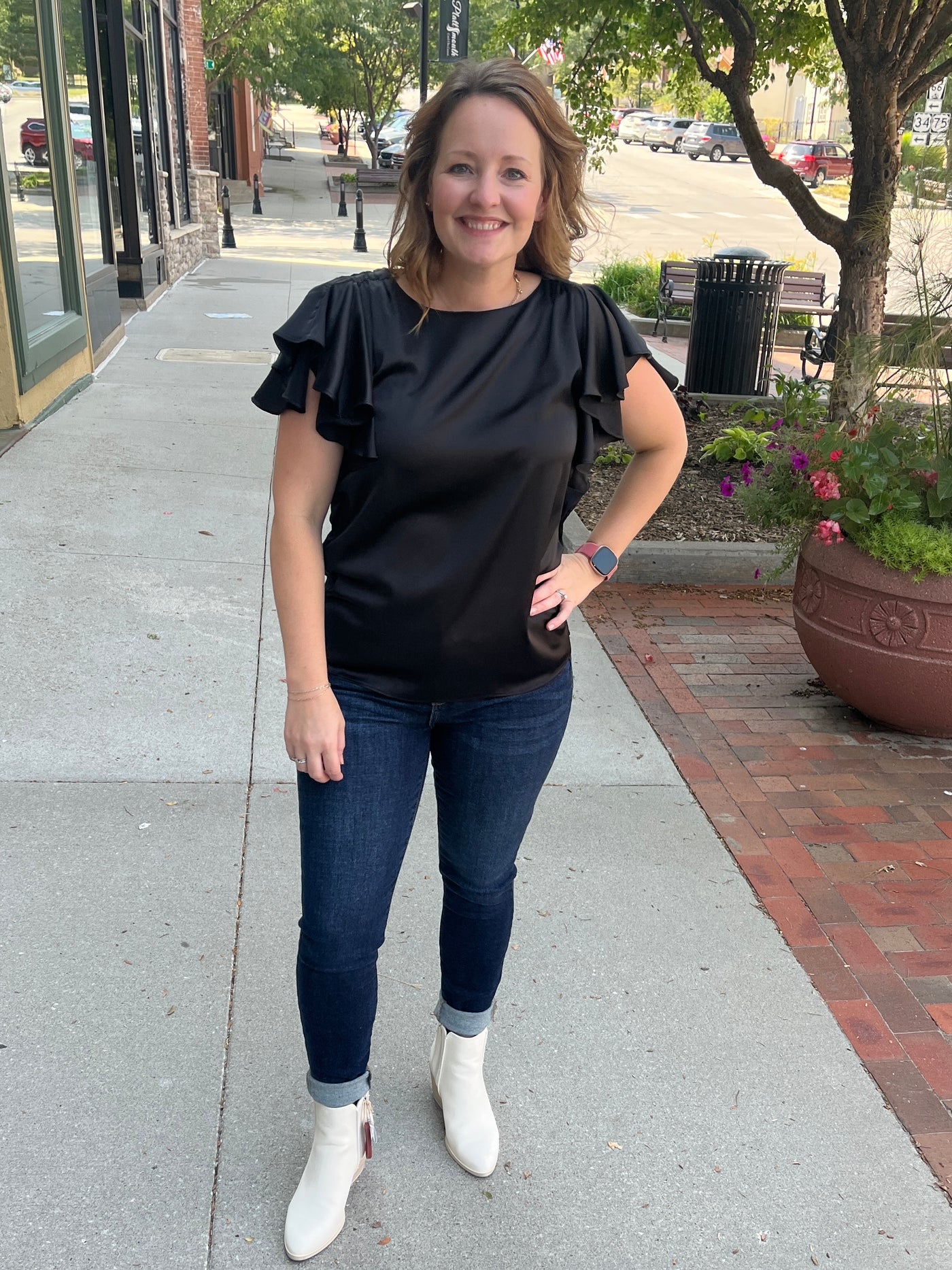 Satin Flutter Sleeve Blouse