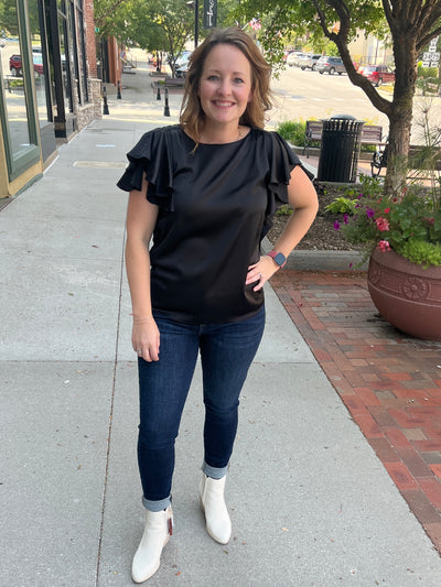 Satin Flutter Sleeve Blouse