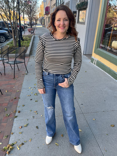 Stripe Mock Neck Long Sleeve