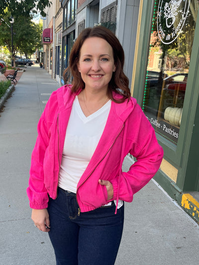 Fuchsia Corduroy Hooded Jacket