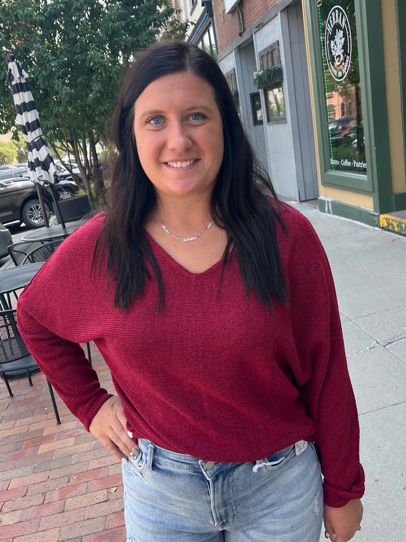 Burgundy V-Neck Sweater