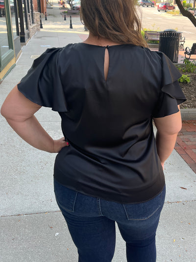 Satin Flutter Sleeve Blouse